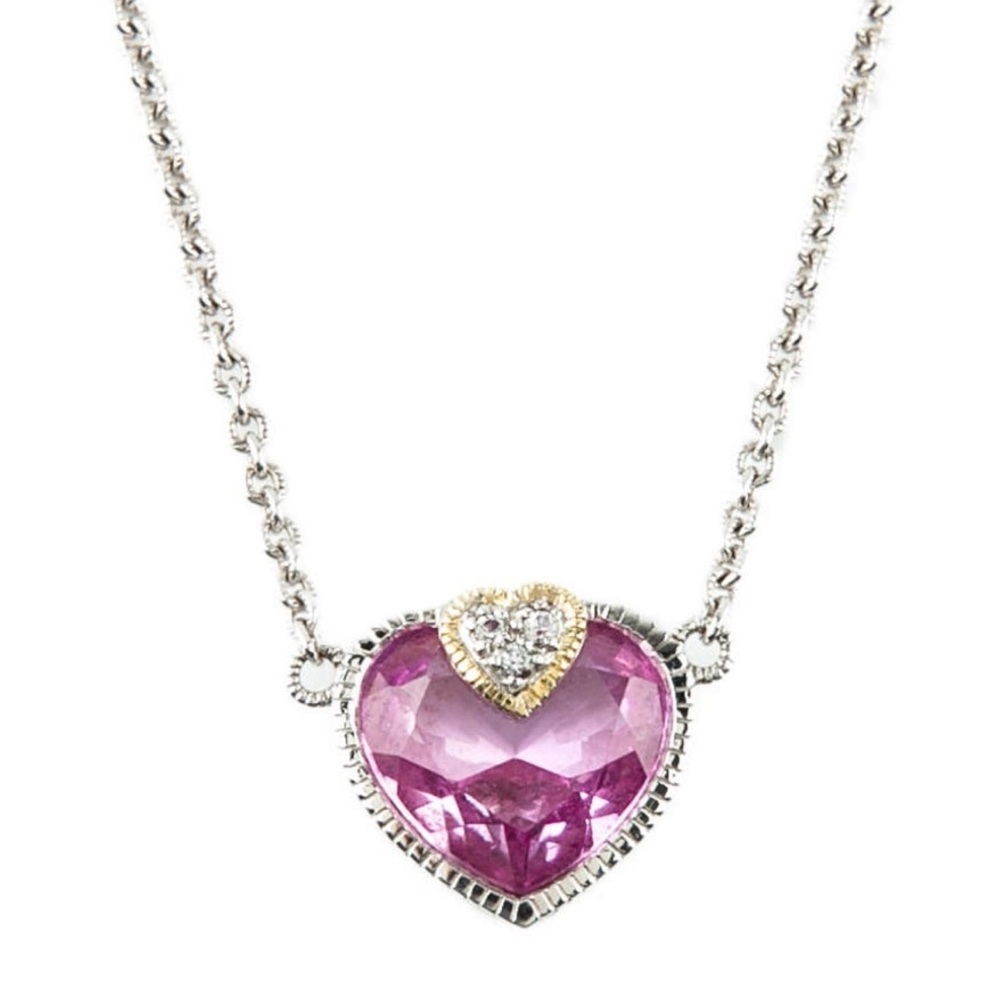 Vintage Judith Ripka Pink and Gold Heart Necklace| Valentines Day Gift Ideas